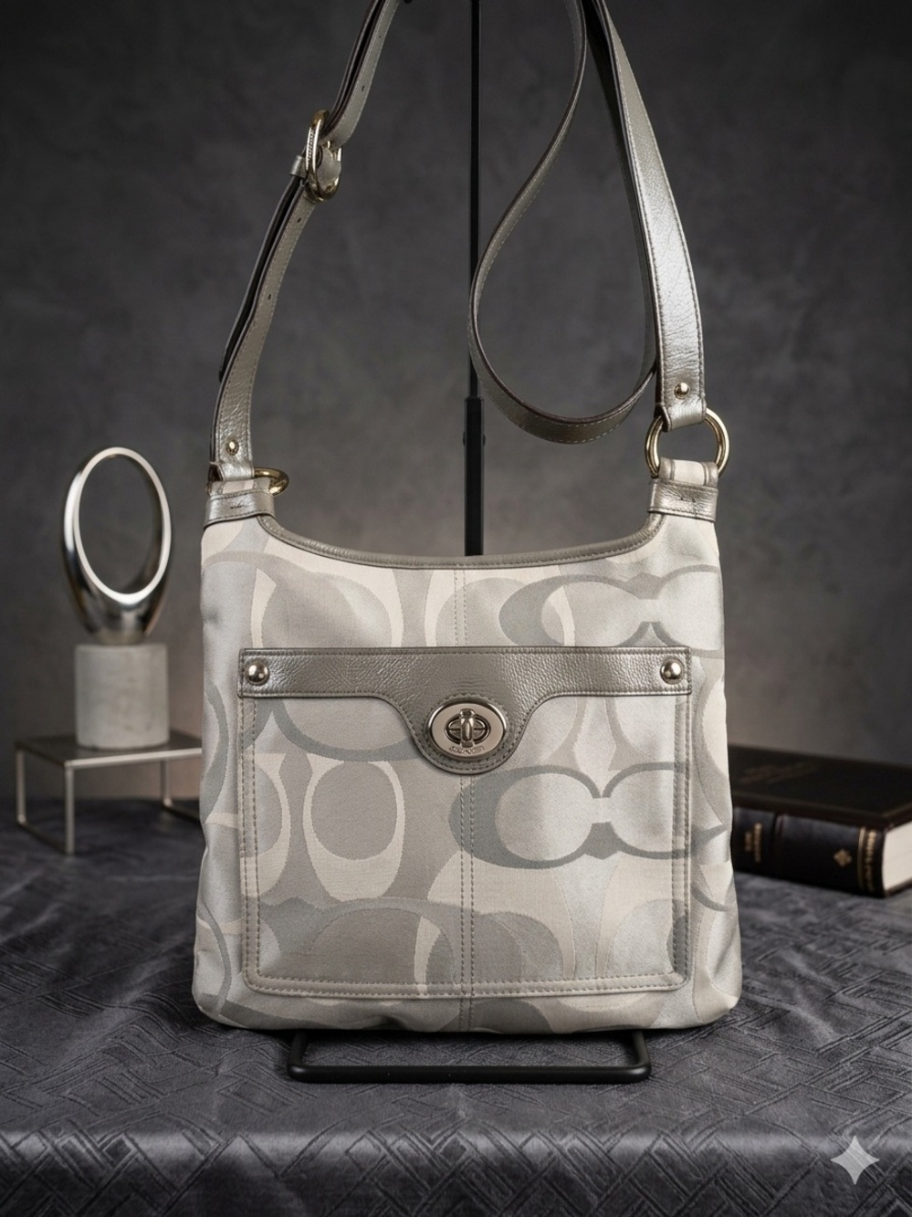 Coach Grey Optic Signature Penelope Hippie Crossbody Bag F17479